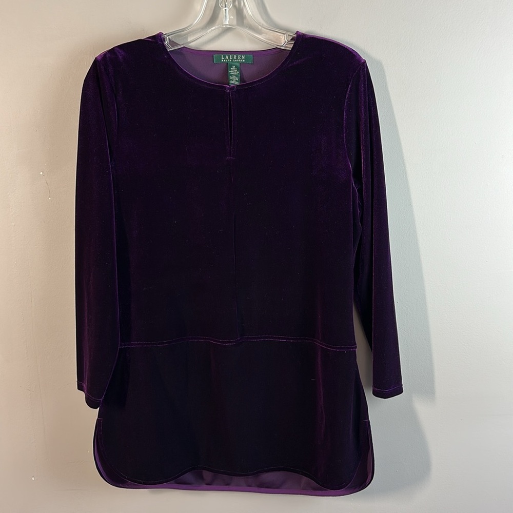 Lauren Ralph Lauren Women Royal Purple Velvet Tunic Top Keyhole Sz M Renaissance
